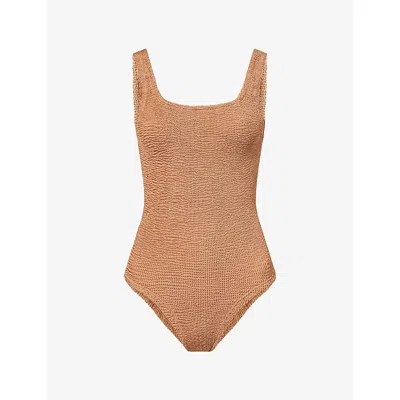Hunza G Square Crinkled Metallic One-piece Swimsuit In Brown