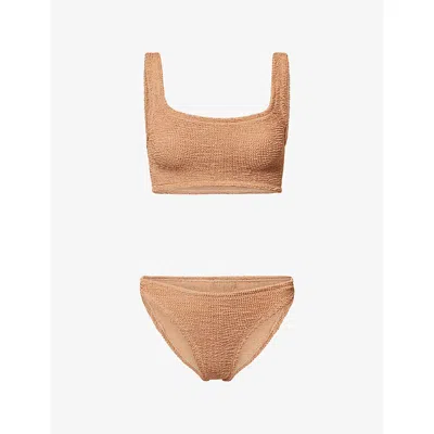 Hunza G Womens Metallic Cocoa Xandra Seersucker Bikini Set In Brown