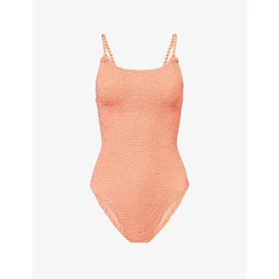 Hunza G Womens Metallic Coral Camille Crinkled Swimsuit In Pink