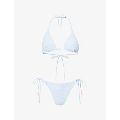 Hunza G Womens Metallic Ice Blue Gina Crinkled Bikini Set