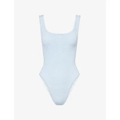 Hunza G Womens Metallic Ice Blue Square-neck Crinkled Swimsuit