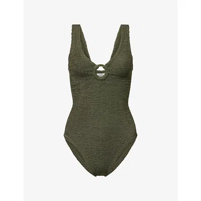 Hunza G Womens Metallic Khaki Celine Hoop-front Swimsuit In Green