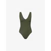 Hunza G Womens Metallic Khaki Sadie Scoop-neck Crinkle-textured Swimsuit In Green