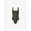 Hunza G Womens Square-neck Seersucker Swimsuit Metallic Khak In Green