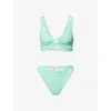 Hunza G Womens Metallic Mint Julia Pearly-hoop Seersucker Bikini Set In Blue