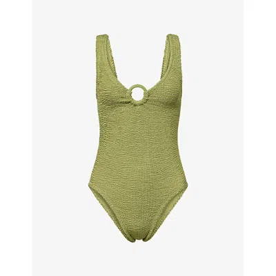 Hunza G Womens Metallic Moss Celine Hoop-front Swimsuit In Green