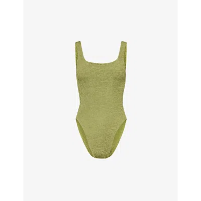 Hunza G Classic Square-neck Swimsuit In Metallic Moss