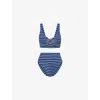 Hunza G Womens Nadine Hoop-trim Striped Seersucker Bikini Set Navy Whit In Navy White