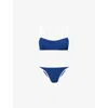 Hunza G Womens Navy Tyler Contrast-trim Seersucker Bikini Set