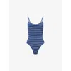 Hunza G Womens Navy/white Stripe Pamela Seersucker Swimsuit