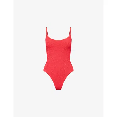 Hunza G Womens Red/dtm Pamela Seersucker Swimsuit