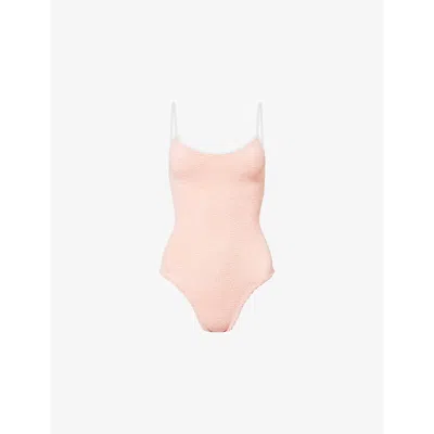 Hunza G Womens  Pamela Contrast-strap Seersucker Swimsuit In Peach