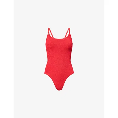 Hunza G Womens Camille Braided-strap Crinkle-effect Swimsuit Red