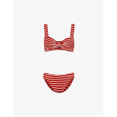 Hunza G Bonnie Striped Recycled Polyester-blend Bikini In Red/white
