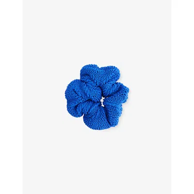 Hunza G Womens Royal Blue Seersucker Stretch-woven Scrunchie