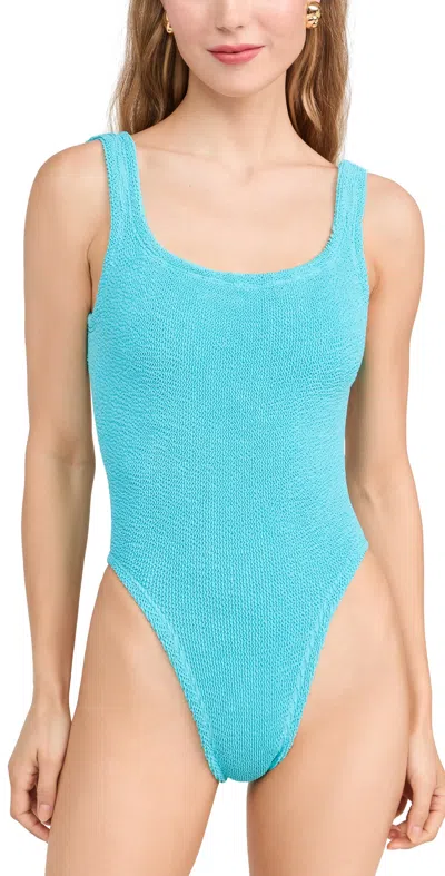 Hunza G Womens Aqua Square-neck Seersucker Swimsuit In Blue