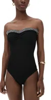 Hunza G 'dolly' Black Swimsuit With Ruched Sweetheart Neckline And Check Embellishment On The Neckline In Black
