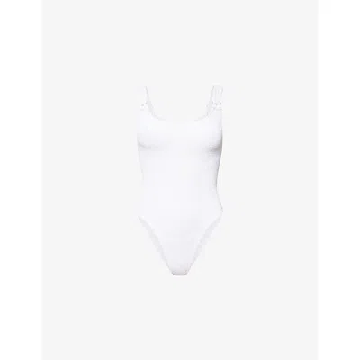 Hunza G Womens White Domino Pearly-hoops Seersucker Swimsuit