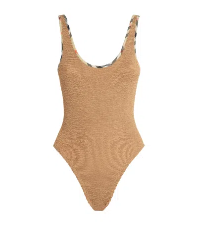 Hunza G X Burberry Check-trim Faye Swimsuit In Brown