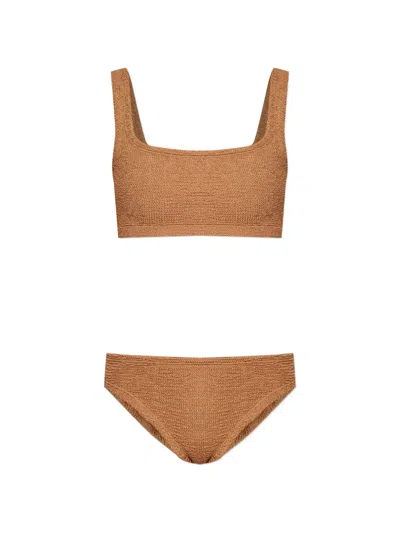 Hunza G Xandra Metallic Cocoa Two-piece Bikini In Brown