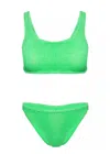 Hunza G Xandra Bikini | Figure Flattering Crinkle Swimsuit | Full Bust Support | High Leg Lime Green Bikini  In Green