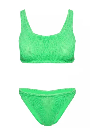 Hunza G Xandra Bikini | Figure Flattering Crinkle Swimsuit | Full Bust Support | High Leg Lime Green Bikini 