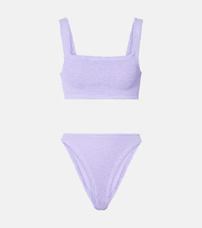 Hunza G Xandra High-cut Leg Square Neckline Bikini Set In Purple
