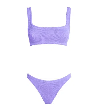 Hunza G Xandra High-cut Leg Square Neckline Bikini Set In Purple