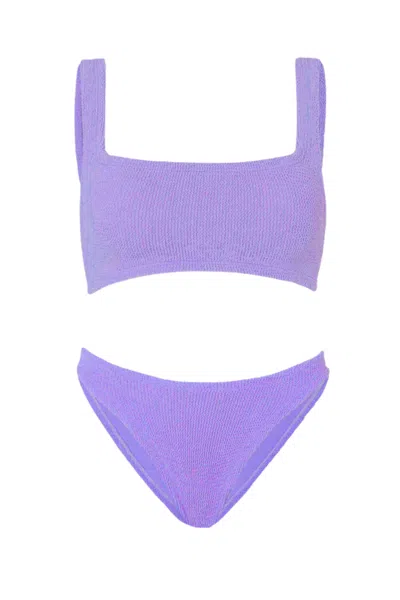 Hunza G Xandra Bikini Set In Lilac | Square Neck &amp; High Leg In Blue