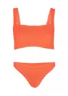 Hunza G Xandra Bikini Set In Orange | Stretchy One Size Fit Designer Swimwear | Square Neck &amp; Bust Suppo In Orange