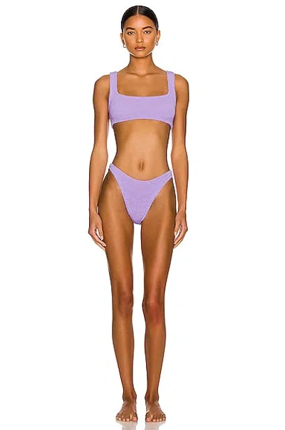 Hunza G Xandra High-cut Leg Square Neckline Bikini Set In Purple
