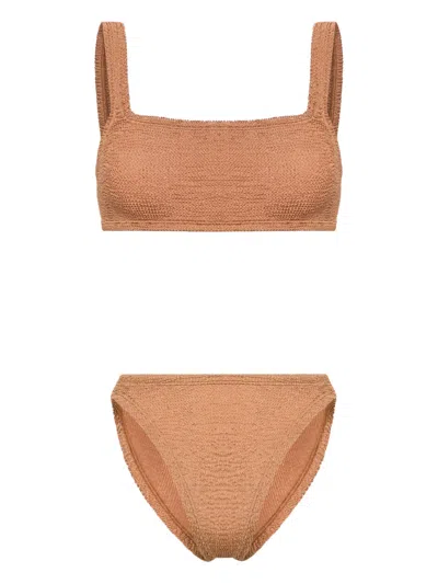 Hunza G Xandra Metallic Cocoa Two-piece Bikini In Brown