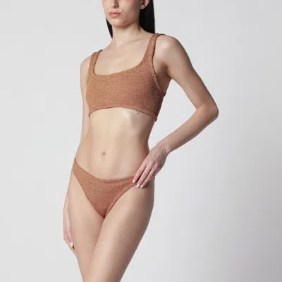Hunza G Xandra Metallic Cocoa Two-piece Bikini In Brown