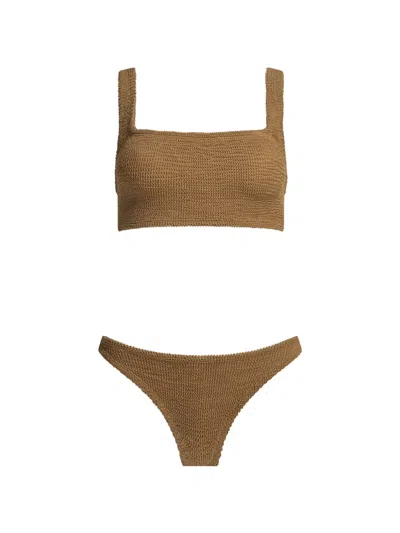 Hunza G Xandra Metallic-crinkle Bikini In Brown