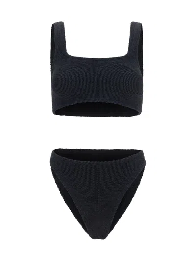 Hunza G Xandra Ribbed Texture Bandeau Swimsuit In Black