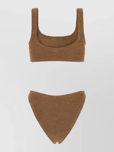 Hunza G Xandra Textured Stretch Nylon Bikini Set In Brown