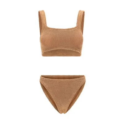 Hunza G Xandra Metallic Cocoa Two-piece Bikini In Brown