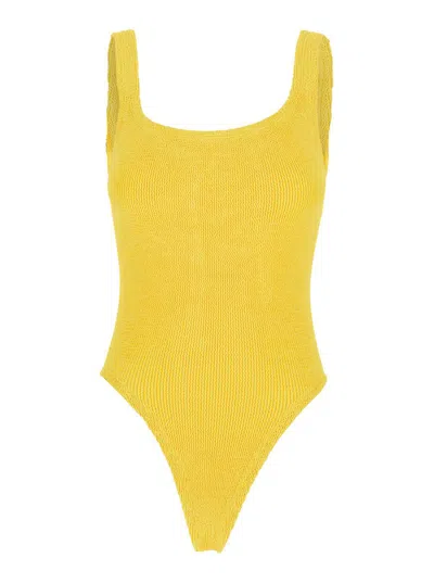 Hunza G Yellow One-piece Swimsuit With Squared Neckline In Tech Fabric Stretch Woman