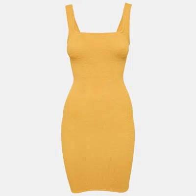 Pre-owned Hunza G Yellow Textured Knit Bodycon Dress S