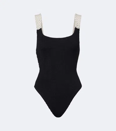 Hunza G Zoe Polka-dot Swimsuit In Black