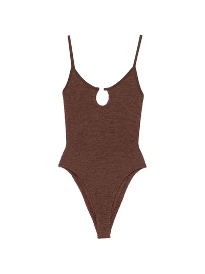Hunza Mia Beaded Swimsuit In Brown