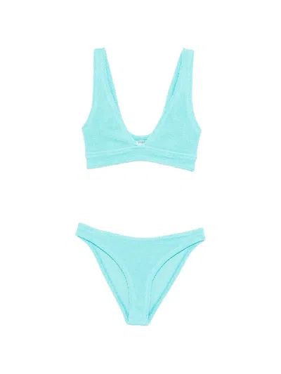 Hunza Mini V-neck High-cut Briefs With Textured Detail In Blue