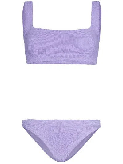Hunza One Size Fits All Square Neckline Mini Top And Brief Set In Purple