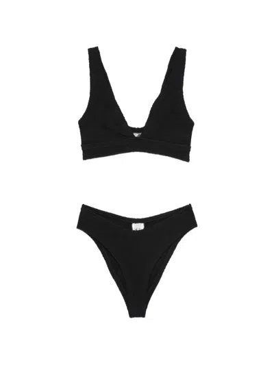 Hunza Mini V-neck High-cut Briefs With Textured Fabric In Black