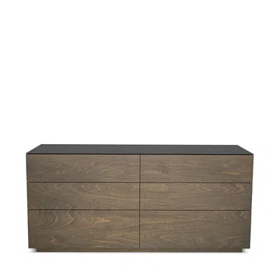 Huppe Alma 6-drawer Dresser In Raw Birch/ Cream Acid Etched Glass