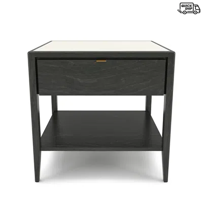 Huppe Winston 1-drawer Night Table In Blackened Birch/ Cream Acid Etched Glass