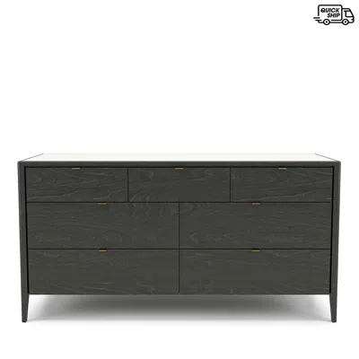 Huppe Winston 7-drawer Dresser In Blackened Birch/ Cream Acid Etched Glass