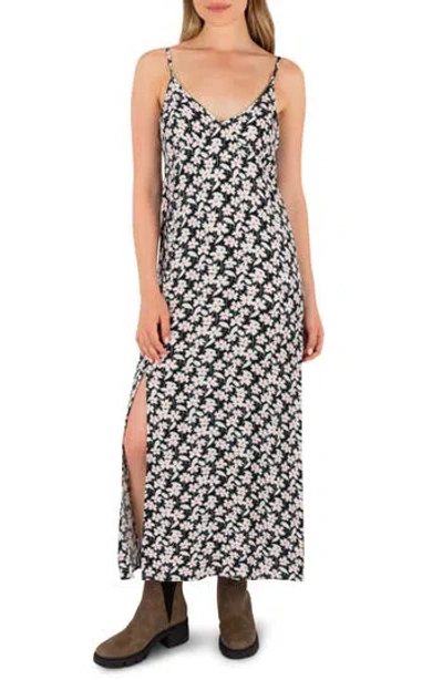 Hurley Amour Floral Print Maxi Slipdress In Black