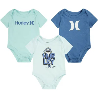 Hurley Assorted 3-pack Bodysuits In Rift Blue