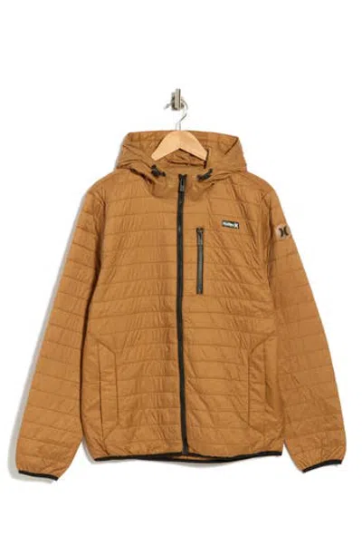 Hurley Balsami Quilted Nylon Hooded Jacket In Brown